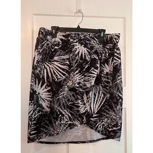 Fabletics Womens A Line Skirt Black White Floral Above Knee Sporty Pull On XL